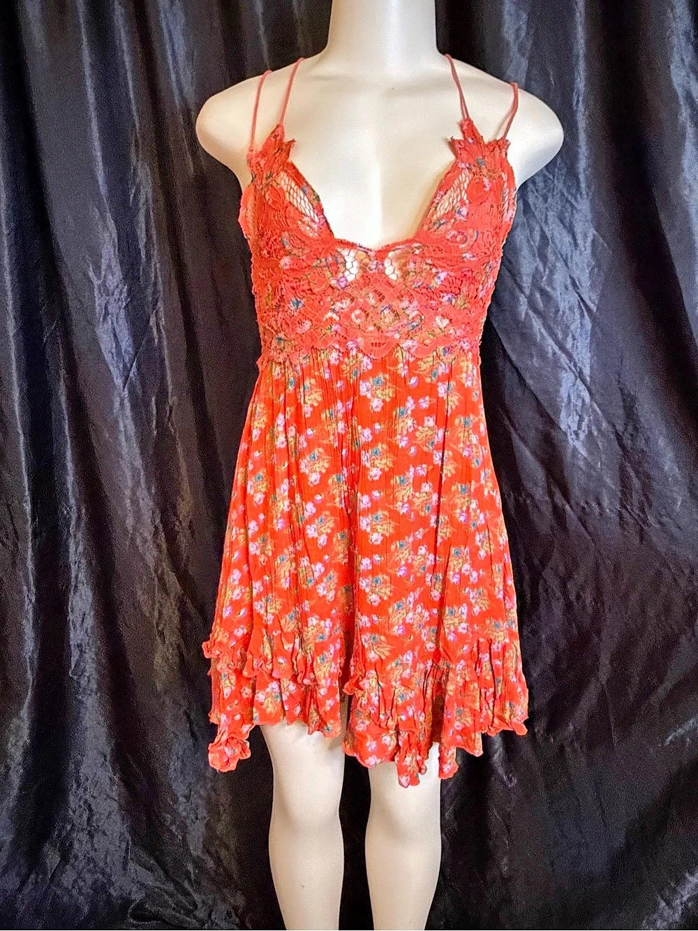 Free people Floral Mini Dress in Orange Size Small